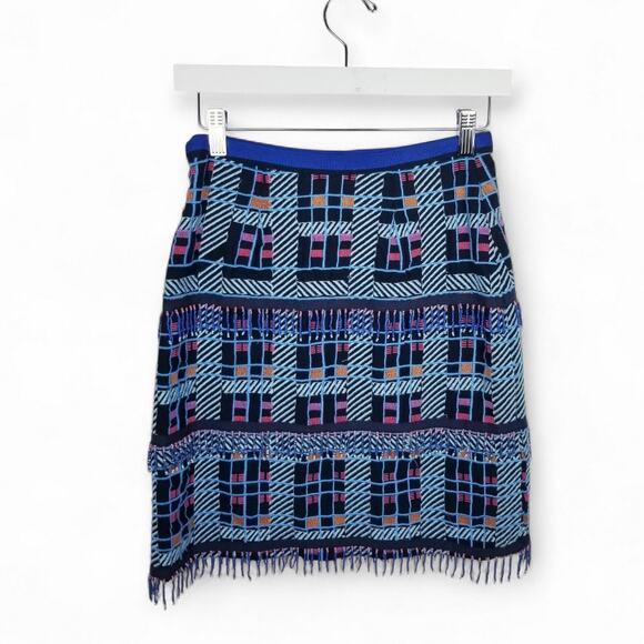 NWT Anthropologie Maeve Beaded Fringe Mini Skirt in Blue Motif - Size 0 - Picture 6 of 8